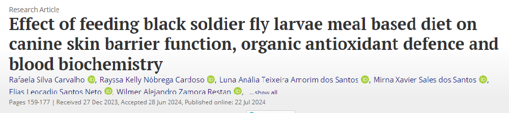 飼喂黑水虻幼蟲飼糧對犬類皮膚屏障功能、有機(jī)抗氧化防御及血液生化的影響